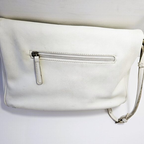 Faux Leather Crossbody/Clutch Ivory Zippered Bag 14"D x 12"W x 2.5" - Picture 5 of 6